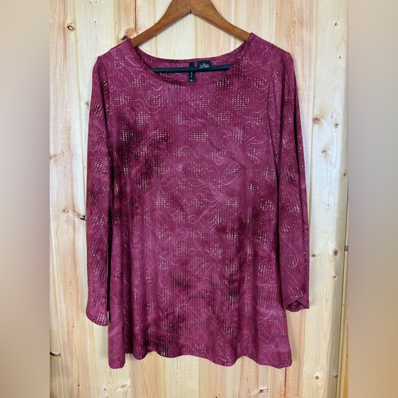 New Directions Burgundy Metallic Bell Sleeve Tunic Top Medium Boho Witchy charm - Picture 2 of 10